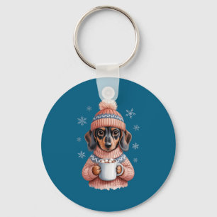 Cozy Dachshund Dog With Hot Cocoa Holiday Winter S Key Ring
