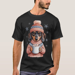 Cozy Dachshund Dog With Hot Cocoa Holiday Winter S T-Shirt
