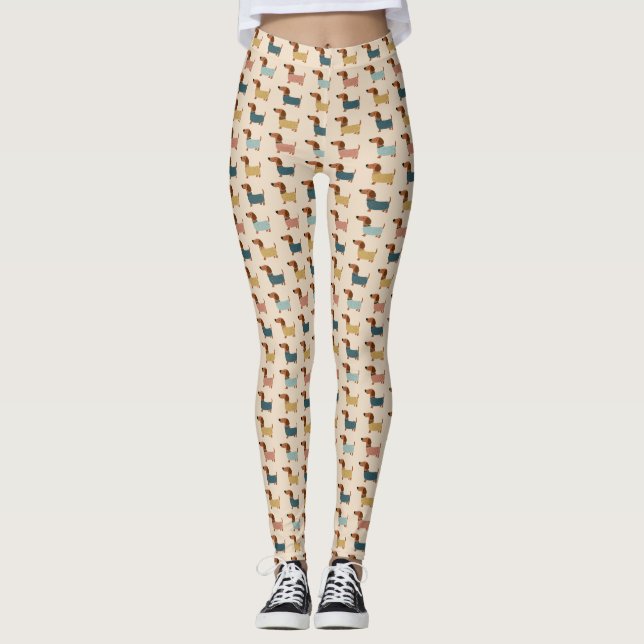 Cozy Dachshund Sweater Pattern Leggings (Front)