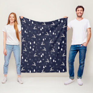 Cozy Dark Fleece Blanket with Silver Reindeer