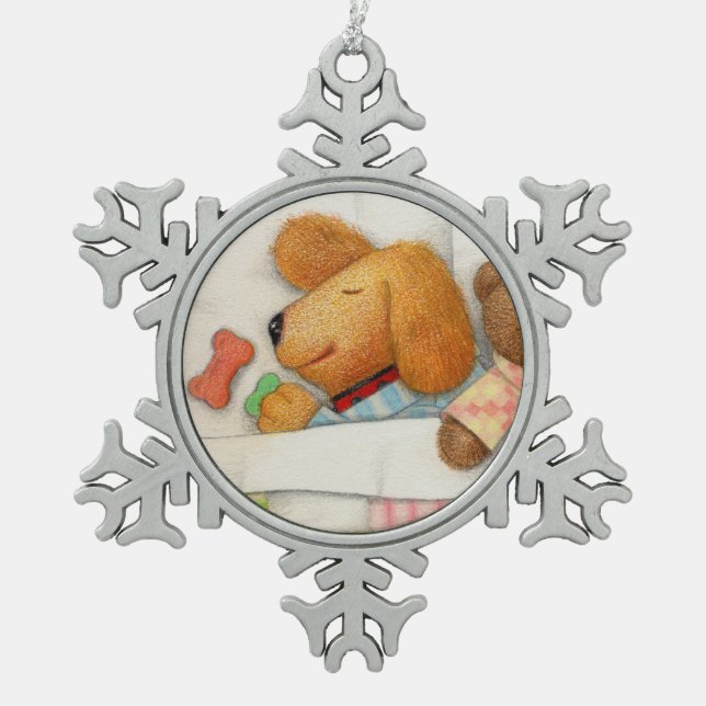 COZY DOGGIE Pewter Snowflake Ornament  (Front)