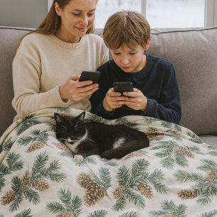 Cozy Evergreen and Pinecones  Fleece Blanket