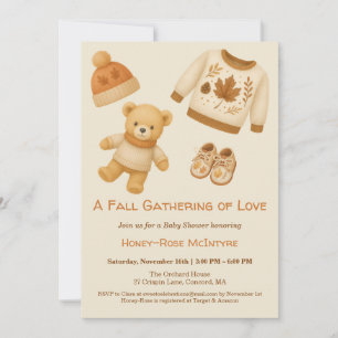 Cozy Fall Baby Shower   Neutral Cream & orange Invitation