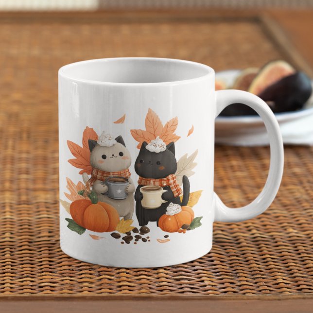 Cozy Fall Cats Mug for Coffee Lovers (Bring warmth to your mornings — your photo becomes art on this cozy mug)