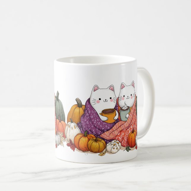 Cozy Fall Cats Mug with Pumpkins (Front Right)