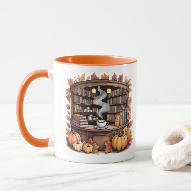 Cozy Fall Library Coffee Mug — Book Nook  (With Donut)