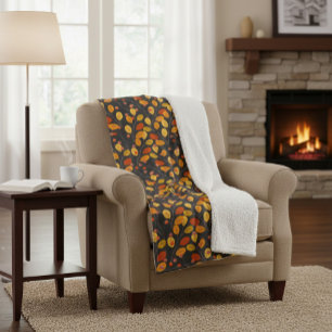 Cozy Fall Sherpa Blanket with Autumn Leaves