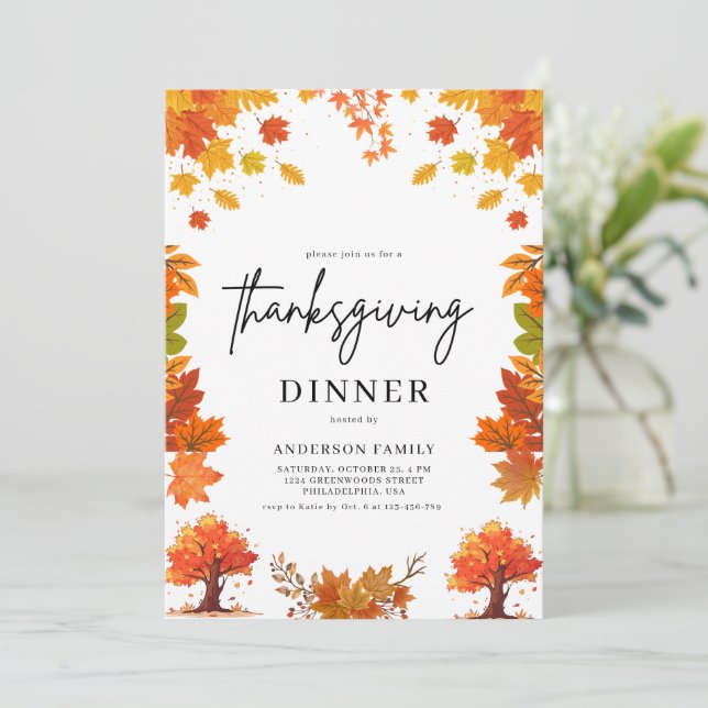 Cozy Fall Thanksgiving Dinner Party Invitation (Standing Front)