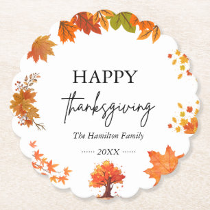 Cozy Fall Thanksgiving Dinner Party Paper Coaster