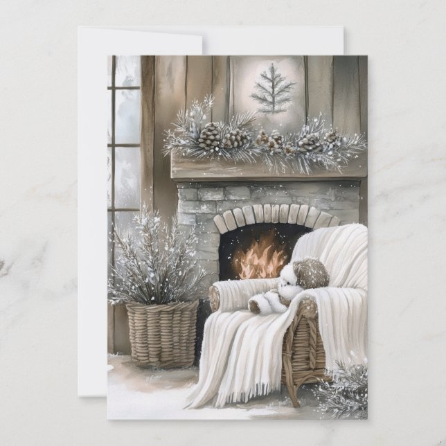 Cozy Fireplace Christmas Holiday Card (Front)