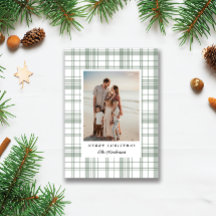 Cozy Flannel Plaid Christmas Photo Card - Green