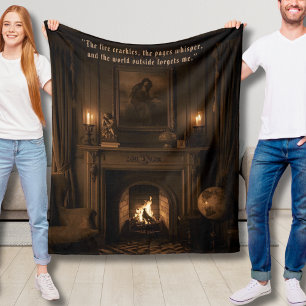 Cozy Fleece Blanket Dark Academia Gift for Reader 