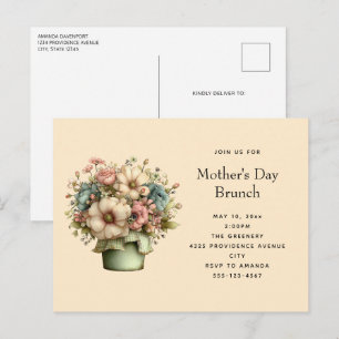 Cozy Flowers in a Planter Pot Cute Mother's Day Invitation Postcard