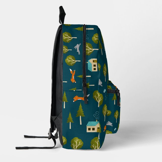 Cozy Forest Cabin and Animals Printed Backpack (Left)