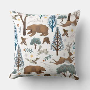 Cozy Forest Wildlife Illustration Cushion