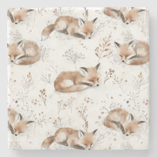 Cozy Foxes  Stone Coaster