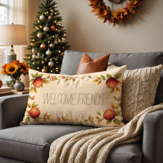Cozy Friendsgiving Autumn Leaves Apples Warm Decor Lumbar Cushion