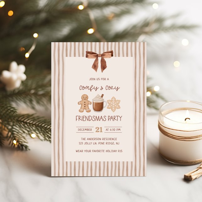 Cozy Friendsmas Striped Christmas Party Invitation (Creator Uploaded)