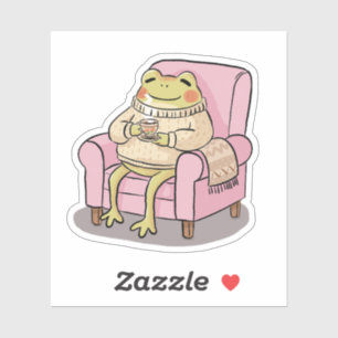 Cozy Frog Drinking Tea On Sofa Illustration