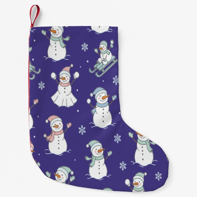 Cozy Frosted Snowman Winter Small Christmas Stocking (Front)
