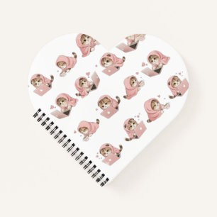 Cozy Gaming Cat Pattern - Aesthetic Pink Hoodie Ki Notebook