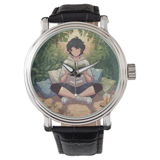 Cozy Garden Reading Art Piece Watch (Front)