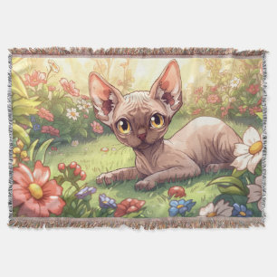 “Cozy Garden Sphynx" Cute Sphynx Cat Throw Blanket