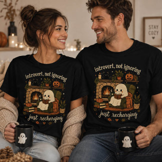 Cozy Ghost Reading Book Halloween T-Shirt