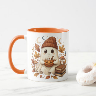 Cozy Ghost Reading Books Fall Coffee Mug