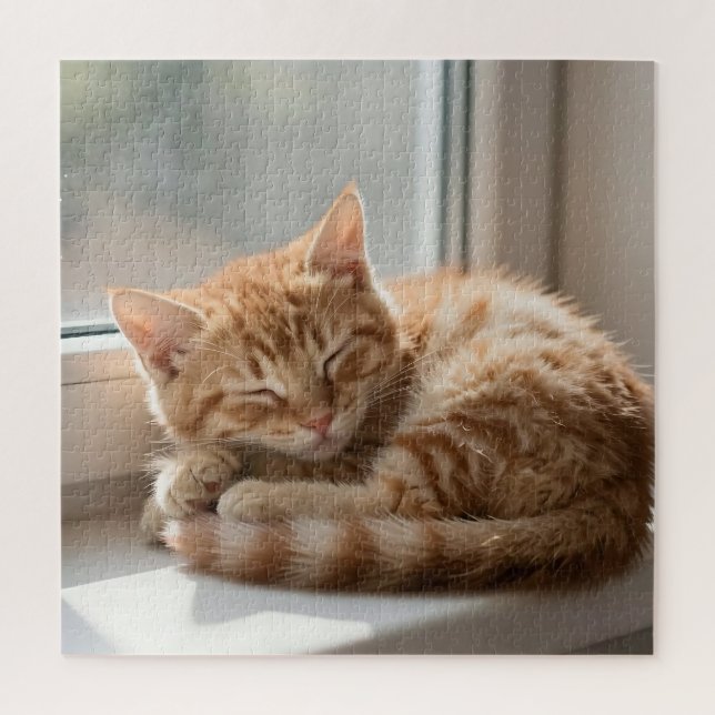 Cozy Ginger Cat Sunbathing Nap Jigsaw Puzzle (Vertical)