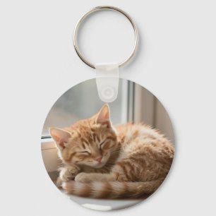 Cozy Ginger Cat Sunbathing Nap Key Ring
