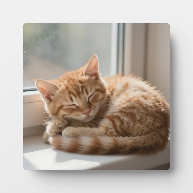 Cozy Ginger Cat Sunbathing Nap Plaque (Front)