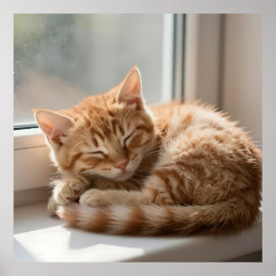 Cozy Ginger Cat Sunbathing Nap Poster