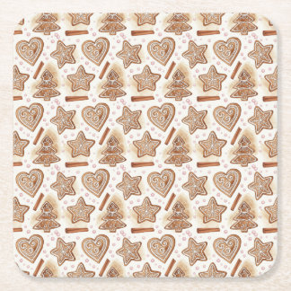 Cozy Gingerbread Cookie Seamless Pattern Square Paper Coaster