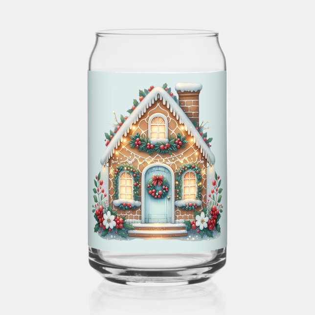 Cozy Gingerbread House Holiday Illustration Can Glass (Front)