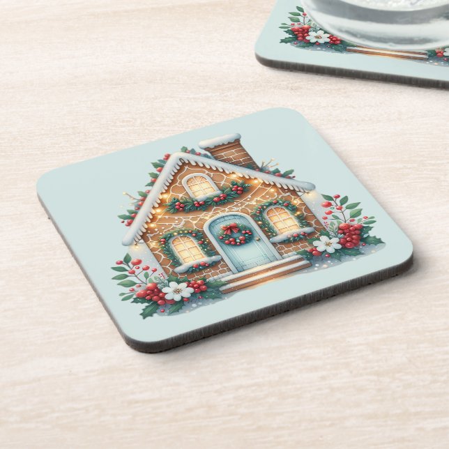 Cozy Gingerbread House Holiday Illustration Coaster (Left Side)