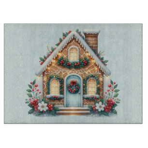 Cozy Gingerbread House Holiday Illustration Cutting Board