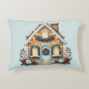 Cozy Gingerbread House Holiday Illustration Decorative Cushion