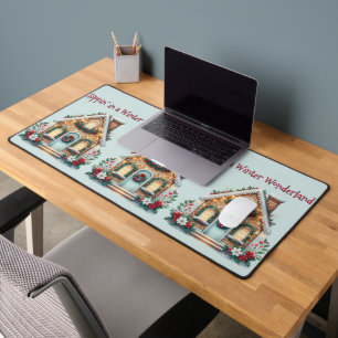 Cozy Gingerbread House Holiday Illustration Desk Mat