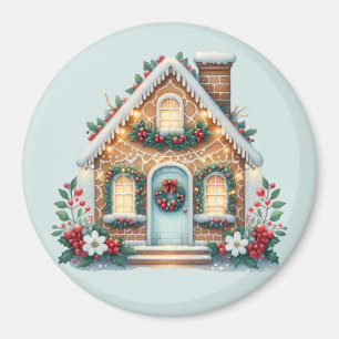 Cozy Gingerbread House Holiday Illustration Magnet