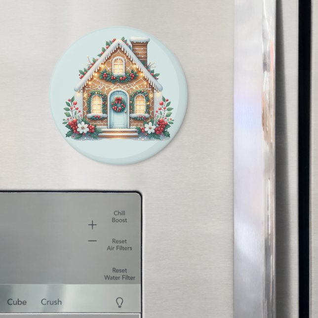 Cozy Gingerbread House Holiday Illustration Magnet (In Situ (Fridge))