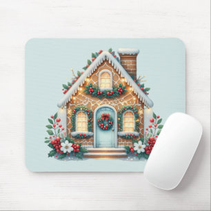 Cozy Gingerbread House Holiday Illustration Mouse Pad