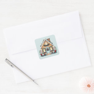 Cozy Gingerbread House Holiday Illustration Square Sticker