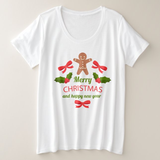 Cozy Gingerbread Plus Size Christmas Tee USA (Design Front)