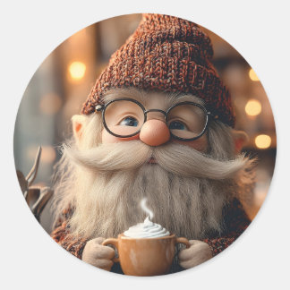 Cozy Gnome Enjoying a Cup of Hot Cocoa Classic Round Sticker
