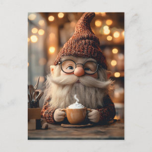 Cozy Gnome Enjoying a Cup of Hot Cocoa Postcard