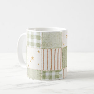 Cozy Gold Mint Green Stars Stripes Patches Coffee Mug