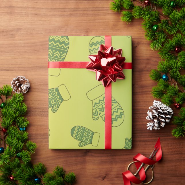 Cozy Green Winter Mittens Seamless Pattern Wrapping Paper (Holiday Gift)