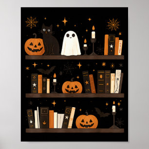 Cozy Halloween Bookshelf Ghost Pumpkin Bookish Boo Poster