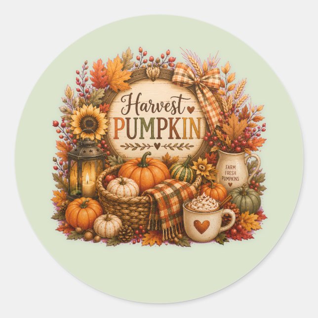 Cozy Harvest Pumpkin Classic Round Sticker (Front)
